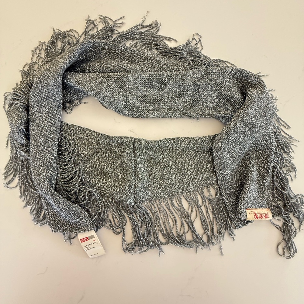 Vintage Y2K Diesel Silver Fringed Scarf